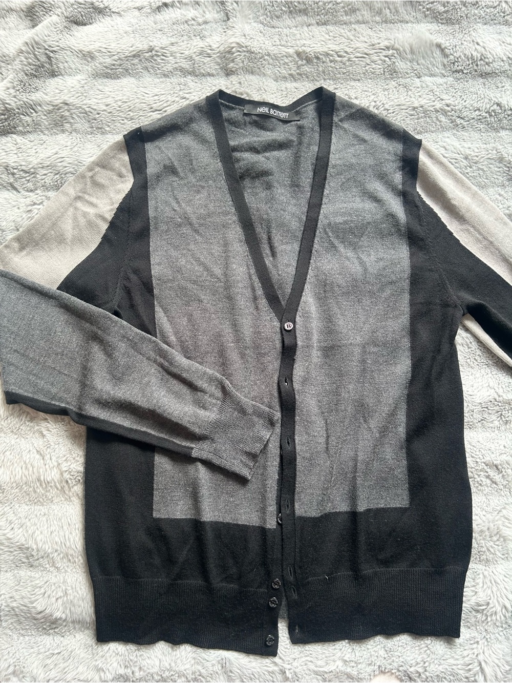 Neil Barrett Men’s Two-Tone V-Neck Cardigan in Gray and Black